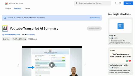 Youtube transcript AI summary. Website Screenshot