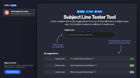Ortto AI Subject Line Writer Website Screenshot