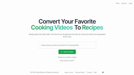 Video2Recipe Website Screenshot