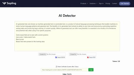 Sapling AI Content Detector Website Screenshot