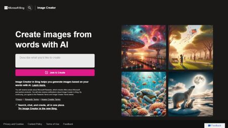 Microsoft Bing Image Creator Website Screenshot