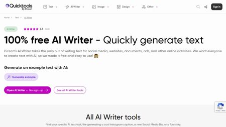 Picsart's AI Writer Website Screenshot