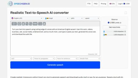 SpeechGen.io Website Screenshot