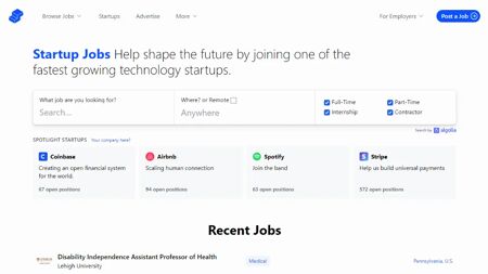 Startup Jobs Website Screenshot