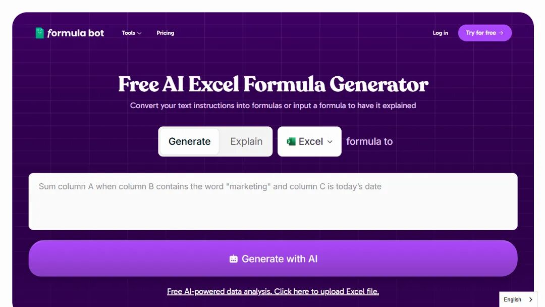 Free AI Excel Formula Generator Screenshot