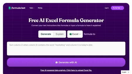 Free AI Excel Formula Generator Website Screenshot