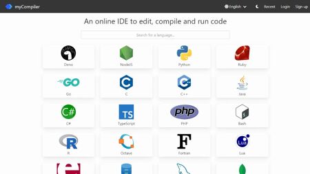 myCompiler Website Screenshot