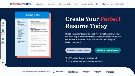 My Perfect Resume Website Screenshot