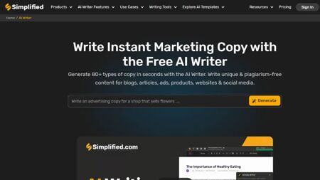 Simplified AI Writer Website Screenshot