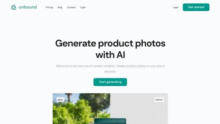 Unbound – AI Product Photos Website Screenshot