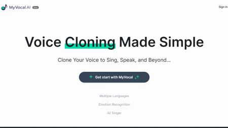 MyVocal.ai Website Screenshot