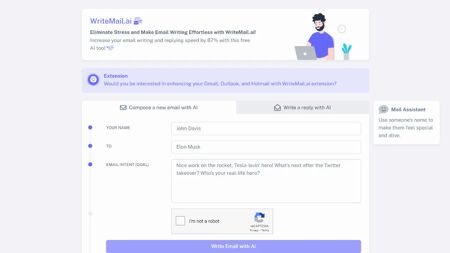 WriteMail.ai Website Screenshot